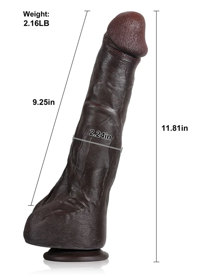 Dave 11.8"x 2.2" Black Huge Anal Dildo With Bendable Metal Keel