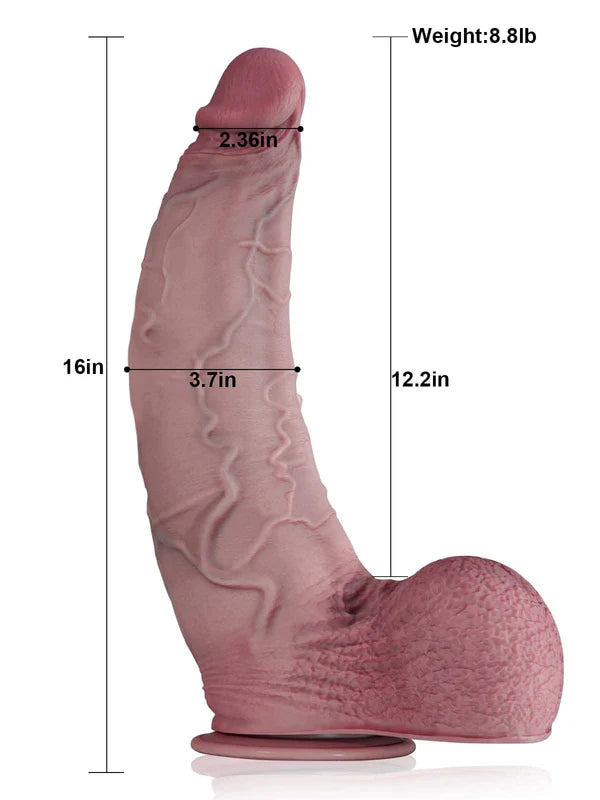 John 16" * 3.7" Giant Curved Vaginal-Anal Suction Cup Dildo